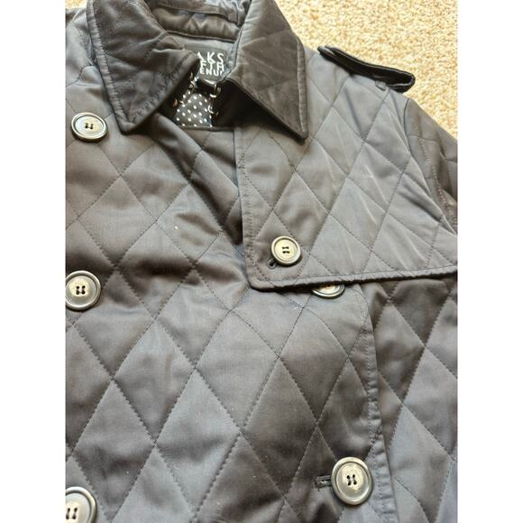 SAKS FIFTH AVENUE Quilted, Double breasted Trench Coat, size women's LG - Picture 10 of 16